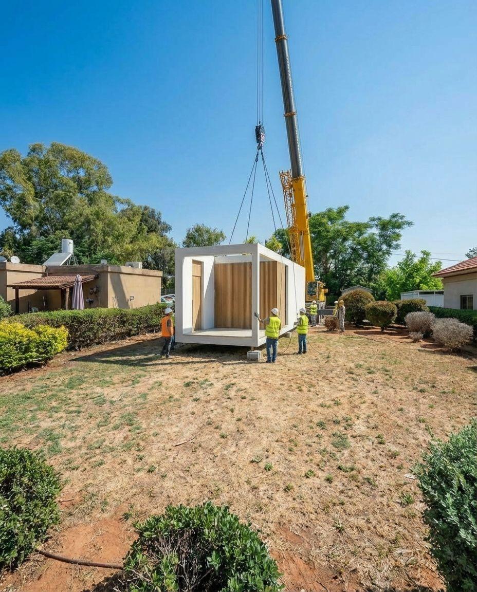 שינוע והתקנת יחידות בנייה בעזרת עגורן