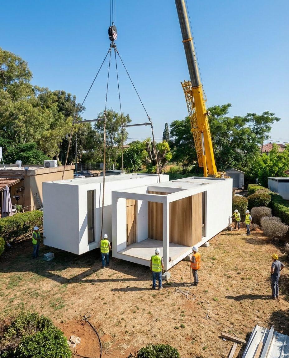 שינוע יחידות הבנייה — עגורן בפעולה